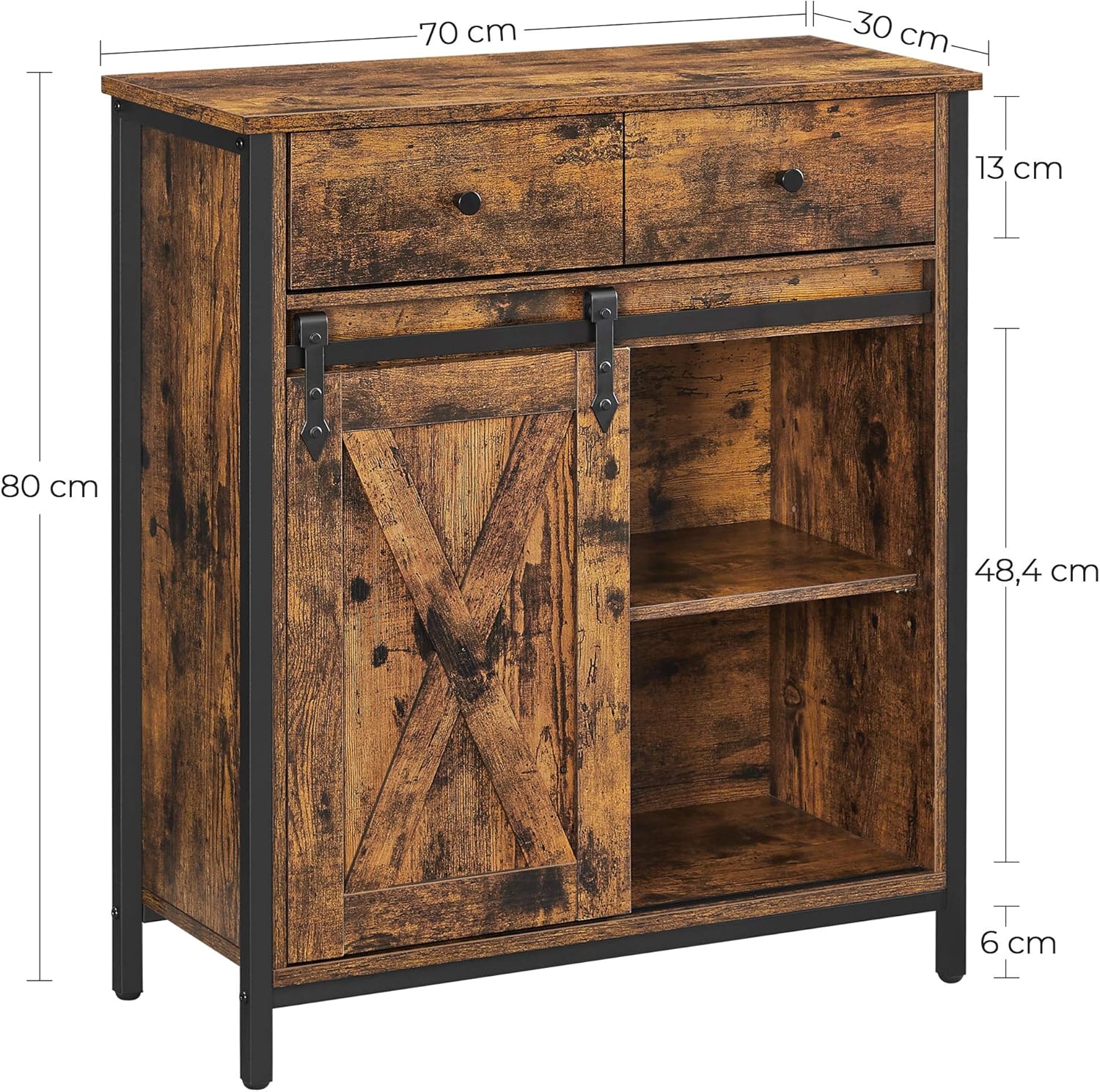 VASAGLE - Buffet style campagnard, 30x70x80cm, porte coulissante, LSC100B01