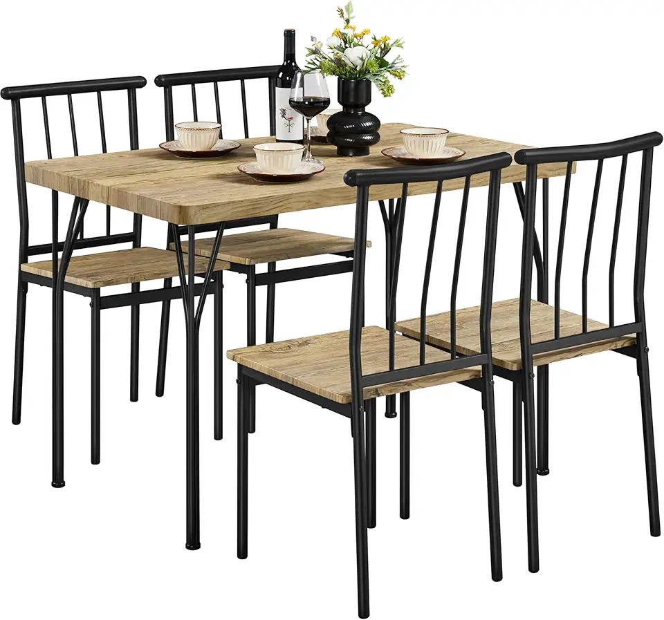 Yaheetech - ensemble salle à manger 4 chaises bois/métal, compact