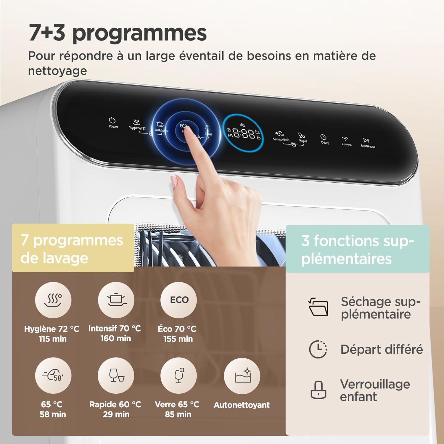 Comfee' - lave-vaisselle 3 couverts, 7 programmes, écran LED, MFD42S110W-IT