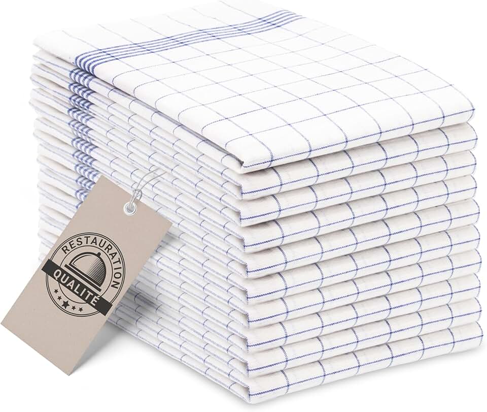 ZOLLNER - Set de torchons cuisine, 50x70 cm, coton, bleu à carreaux