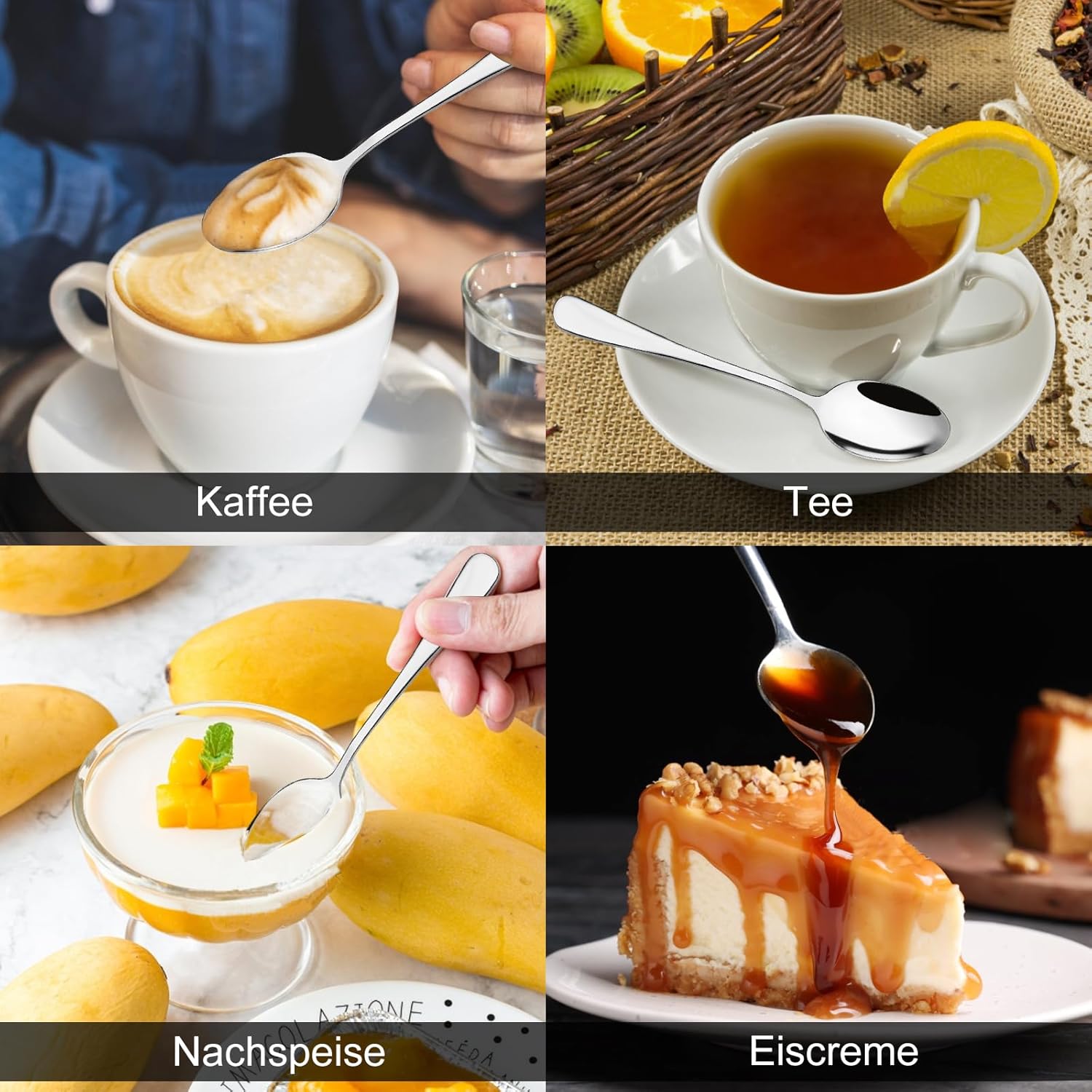 Cuillères à café - inox, 14cm - lot de 8, passe lave-vaisselle