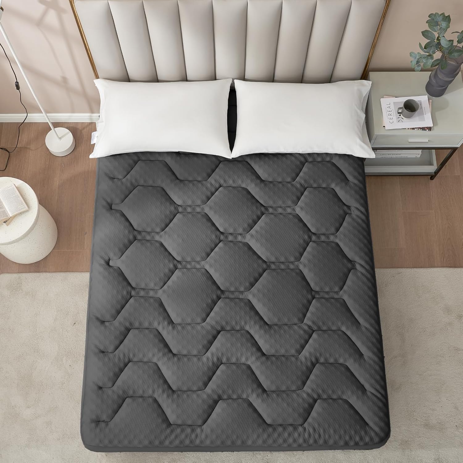 EHEYCIGA - Surmatelas mémoire de forme 180x200 - poche profonde, rafraîchissant, gris foncé