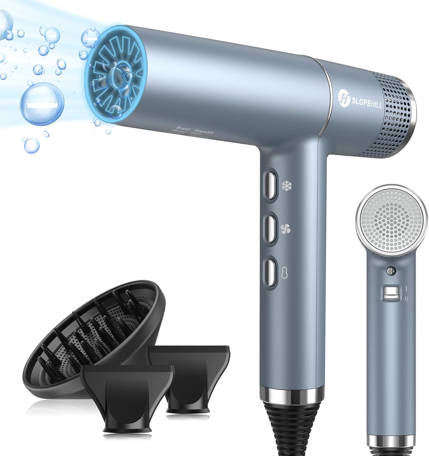 Slopehill - Sèche-cheveux Pro Série - 268g, 2000W - moteur sans balais, micro-filtre, Oxy Active, écran LED