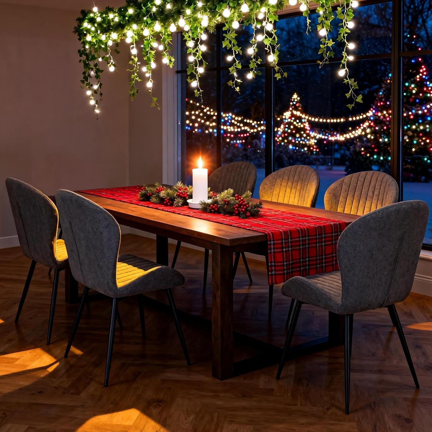 Chaises de salle à manger - lot de 2 - 60x58x83 cm - ergonomiques, accoudoirs, pieds métal, rembourrées, gris foncé