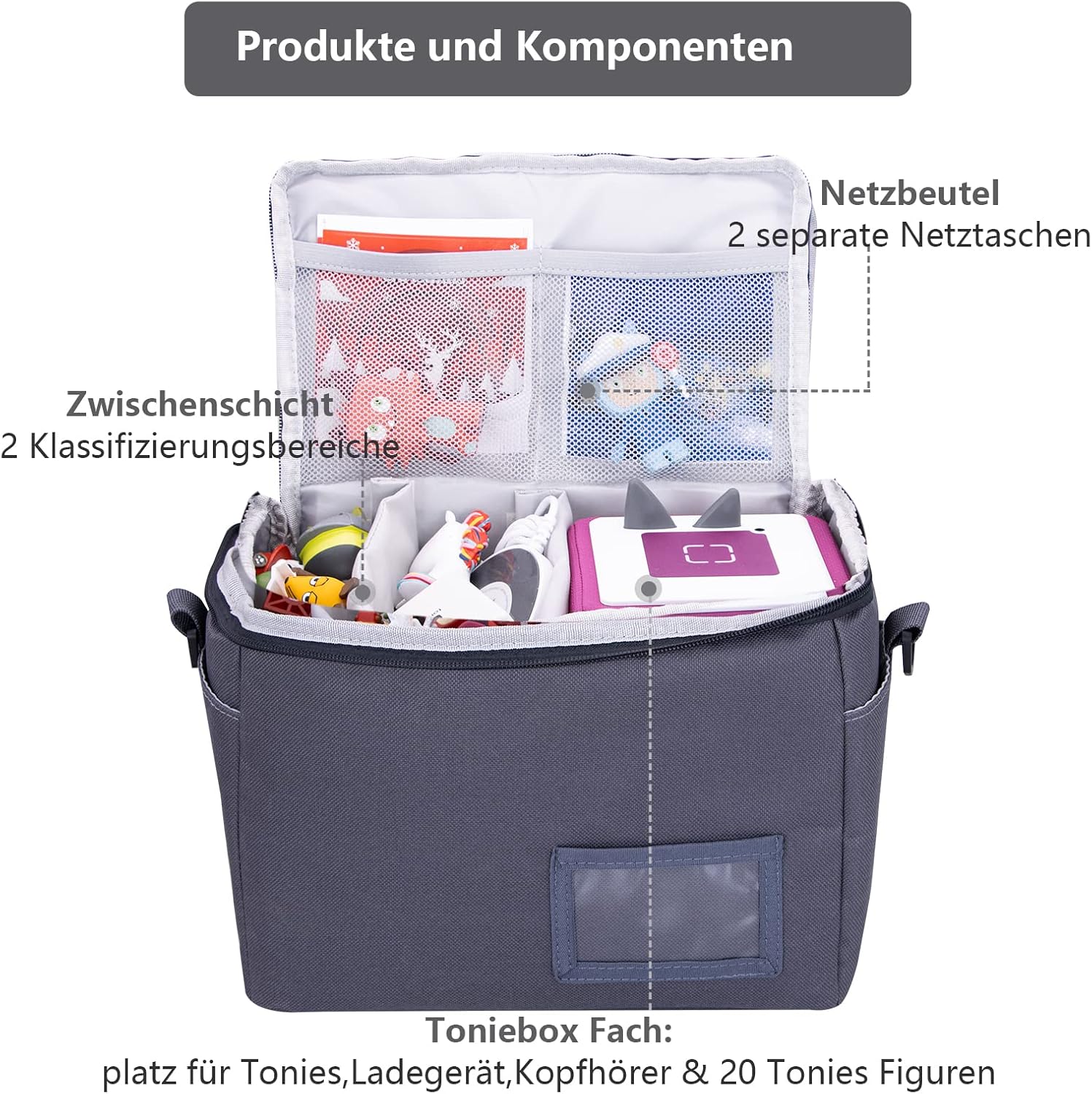 Sac de transport pour enfants - pour Toniebox - polyester rose - rangement personnages