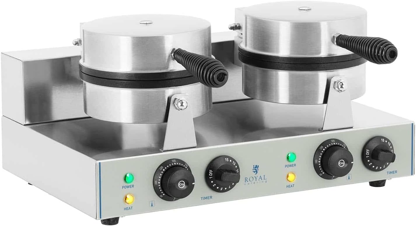 Royal Catering - gaufrier double rond - 2x1300W, minuterie, inox, RCWM-2600-R