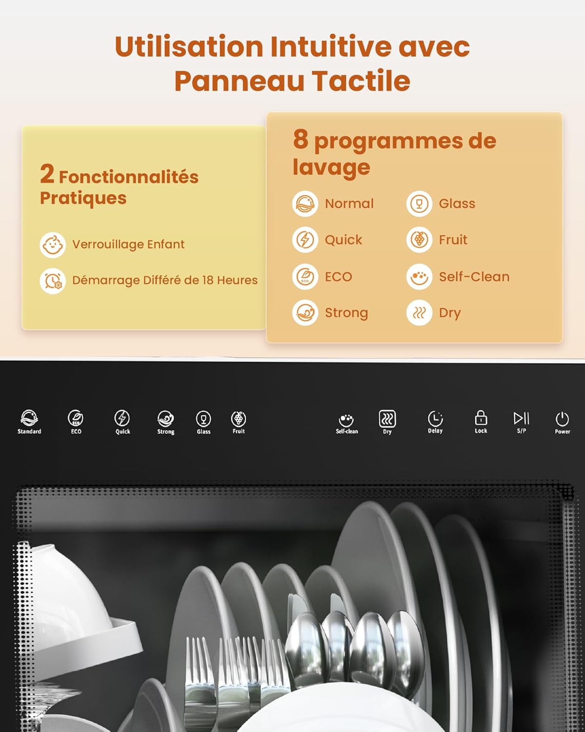 HAVA - lave-vaisselle de comptoir série 2025 - compact, adoucisseur d'eau, 8 programmes, sécurité enfant