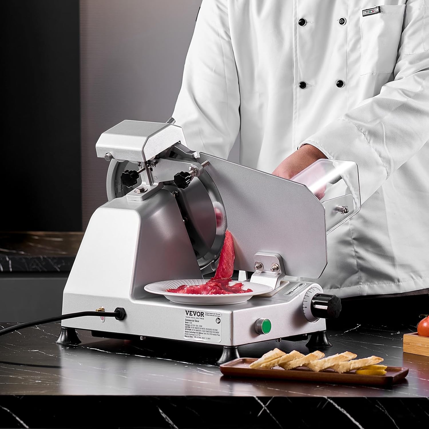 VEVOR - trancheuse à viande 180W - lame 65Mn 0-10mm, électrique