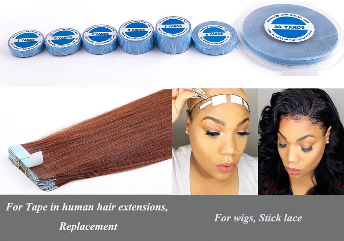 ShowJarlly - ruban adhésif double lace bleu - 1cm x 3 yards - fixation forte lace front