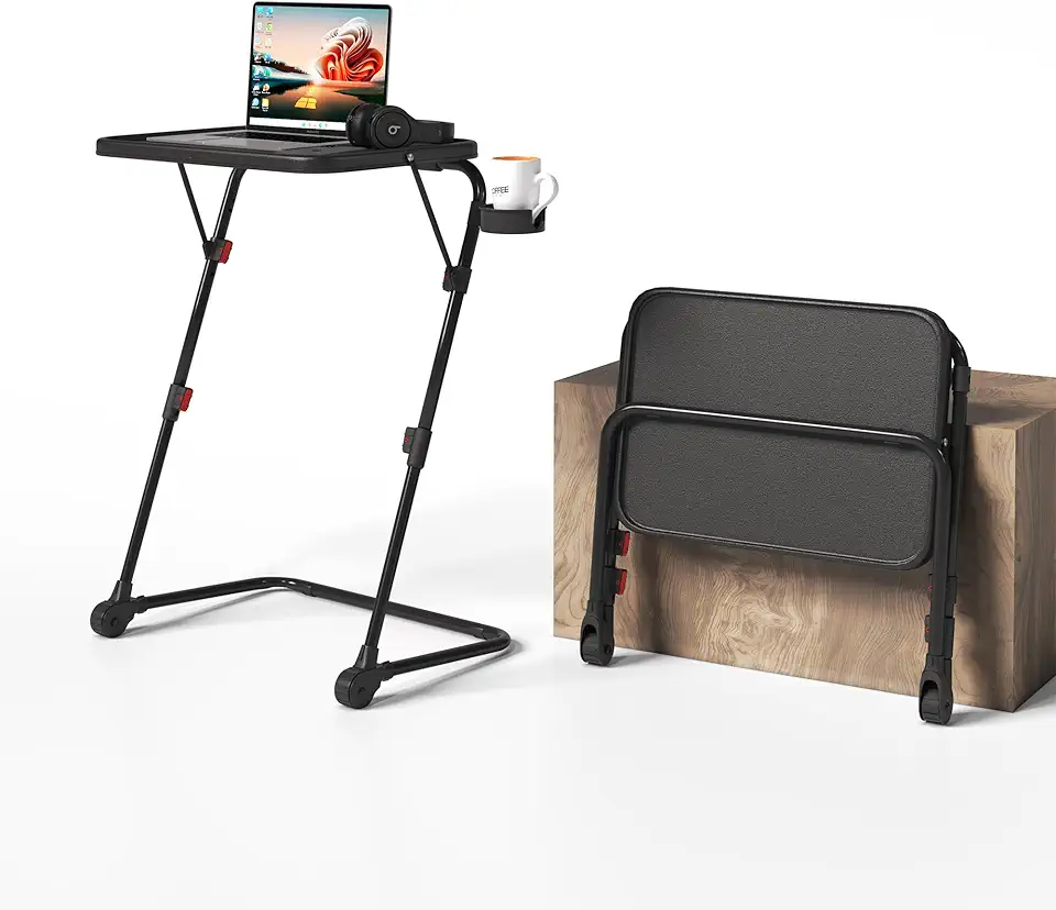 Bureau pliant - hauteur réglable, plateau inclinable, compact, noir