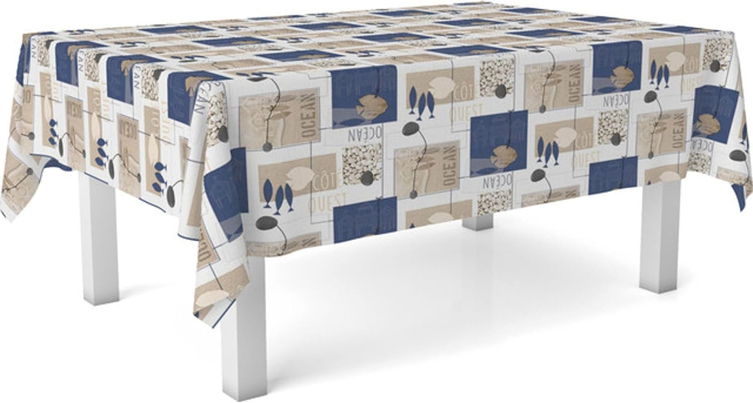 Nappe en toile cirée rectangulaire 300x140 cm, imperméable, anti-taches, Ocean Bleu