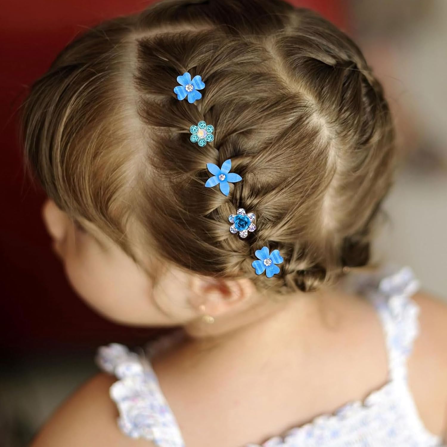 Pinces à cheveux - lot de 20 mini barrettes fleurs strass métal - 4 motifs