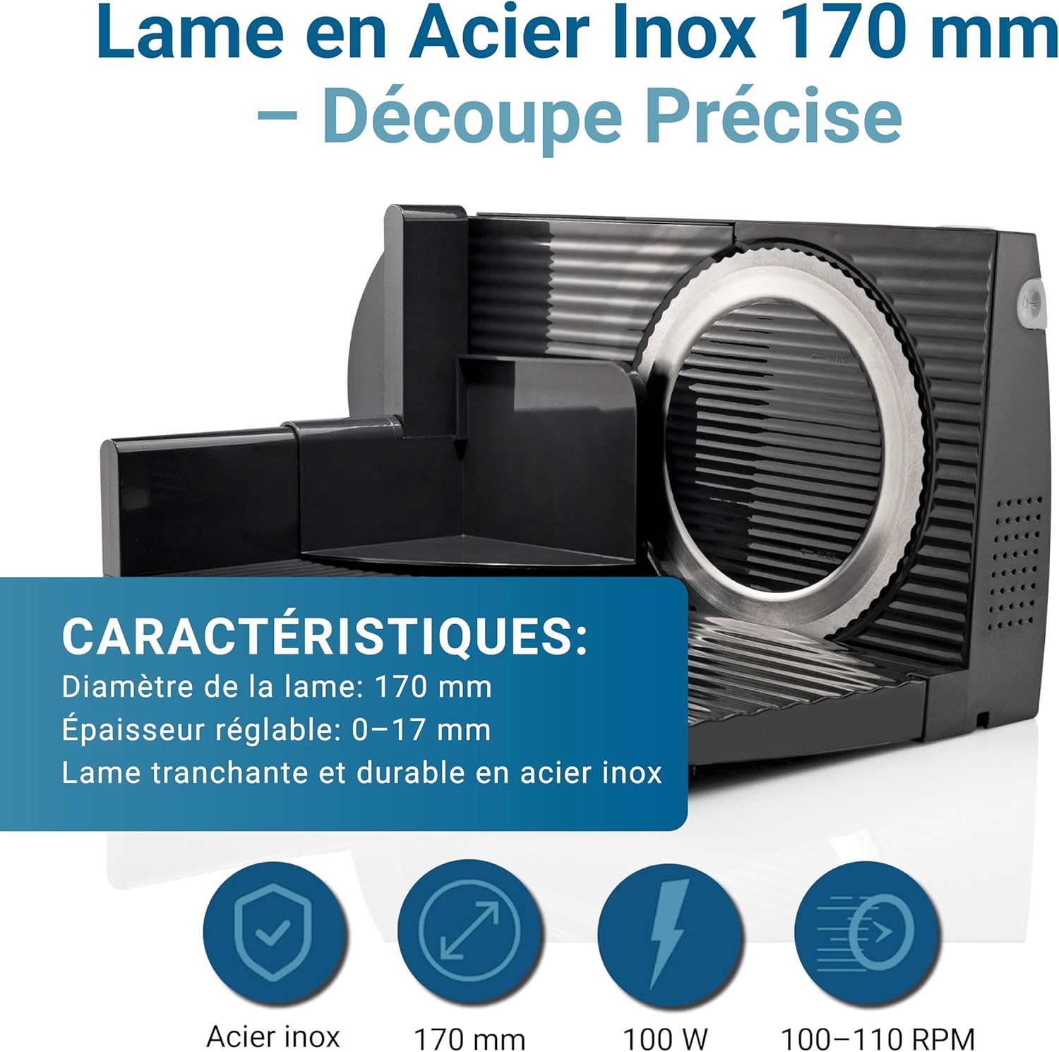EUREL - trancheuse électrique pliable 170mm, lame inox, 0-17mm, 100W - RS42