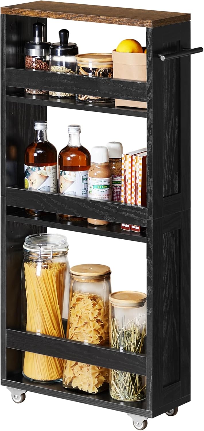 VASAGLE - chariot de rangement, 4 niveaux, 15x43,2x86,5 cm, poignée, roulettes, LRC050K02