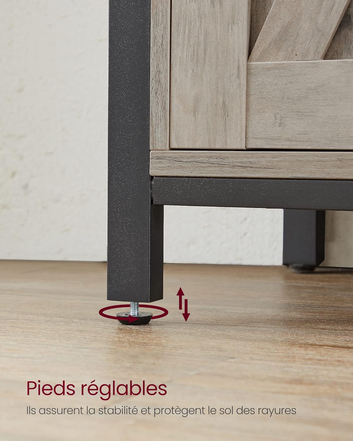 VASAGLE - buffet rangement cuisine - 100x33x80 cm - 2 portes coulissantes, étagères réglables, grège/noir - LSC092B02