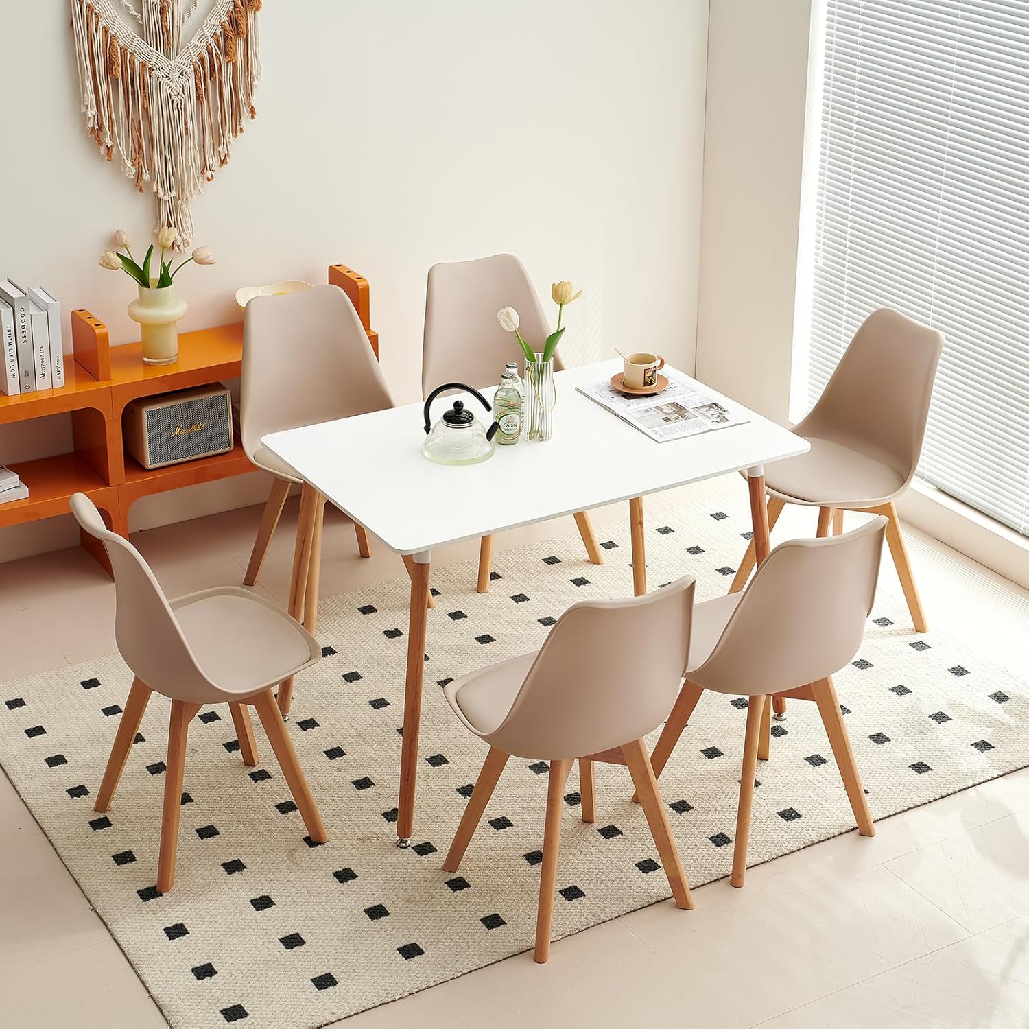 EGGREE - chaises scandinaves - lot de 6 - pieds hêtre, rembourrées, kaki clair