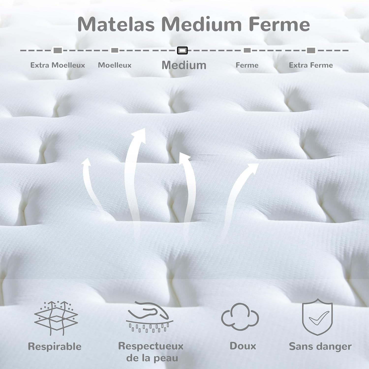 Matelas hybride 120x190cm, mi-ferme, mémoire de forme, hypoallergénique