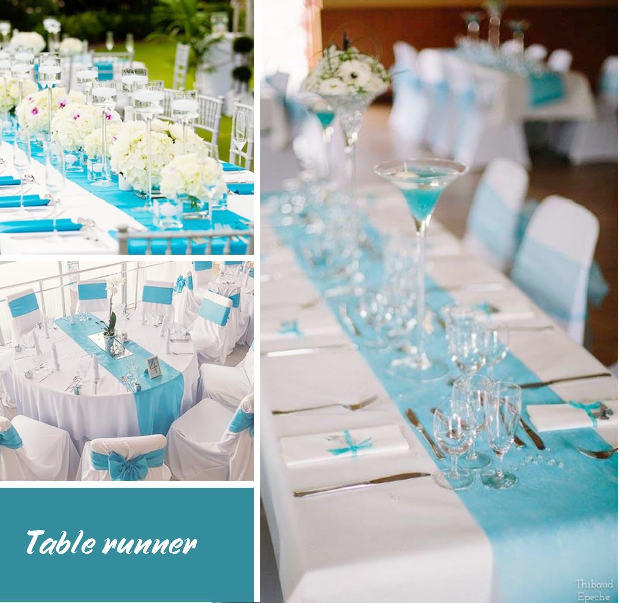 Chemin de table non tissé bleu 23x300cm, 150 cœurs décoratifs