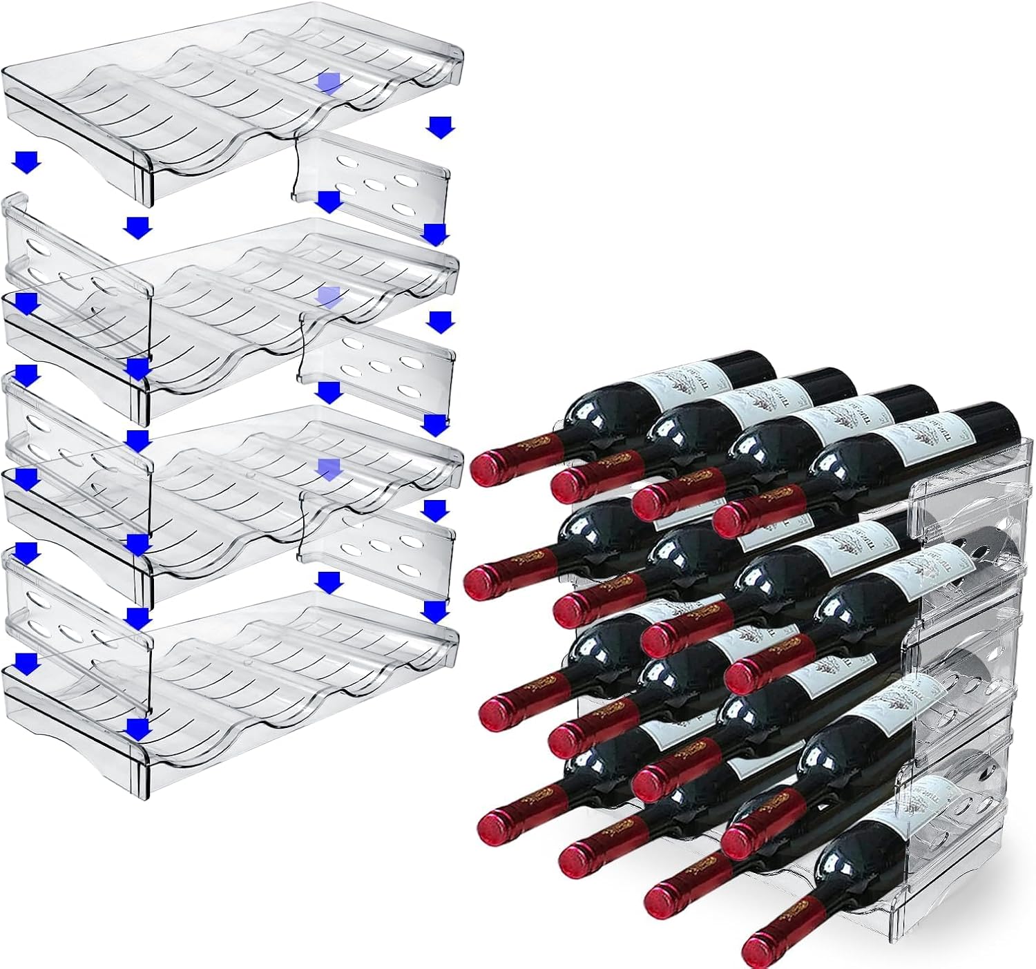 Range-bouteilles empilable - 4 pièces - plastique - 16 bouteilles, rangement frigo