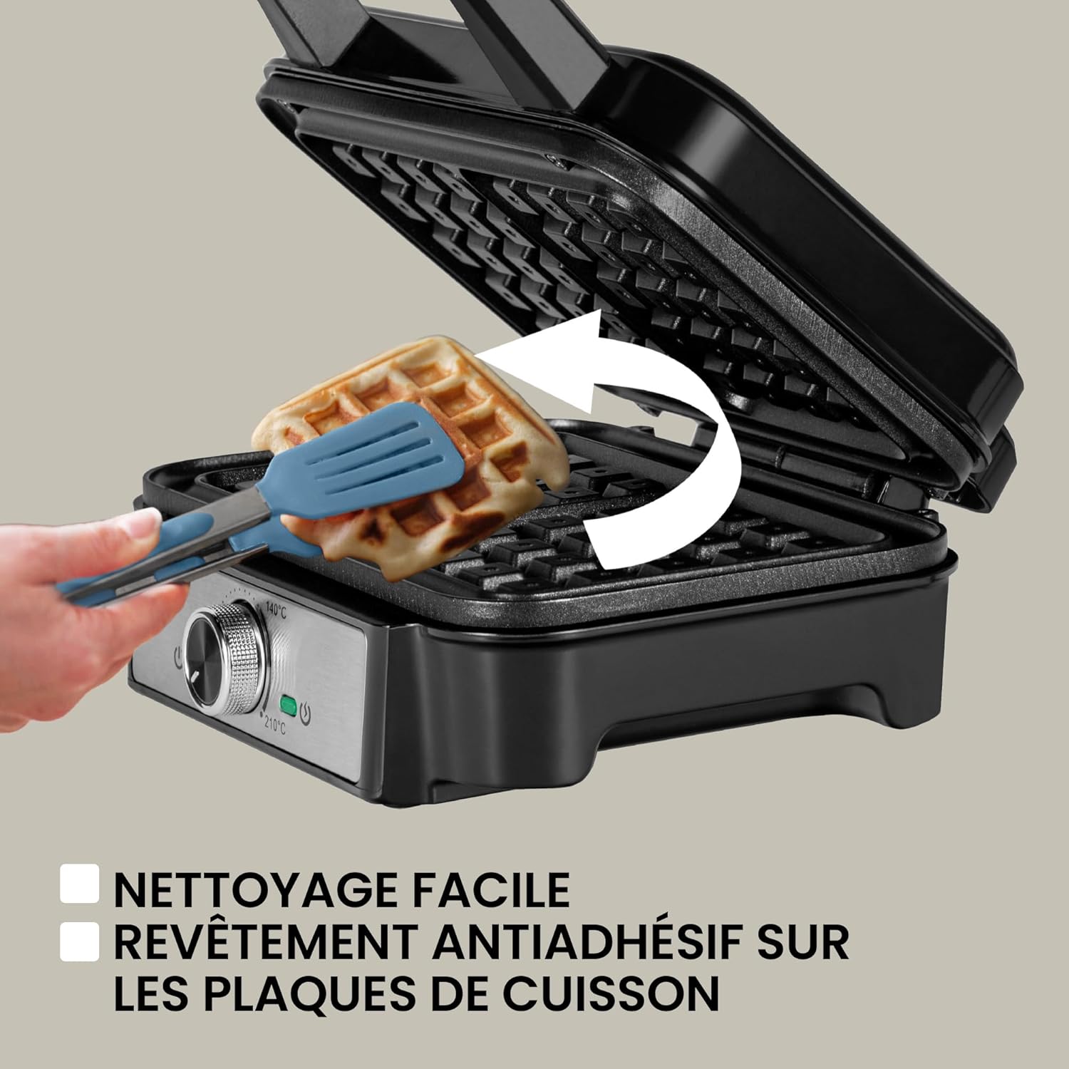 ZEEGMA - Gofree Chef - gaufrier 1200W, plaques antiadhésives, température réglable, indicateur cuisson, gaufres épaisses