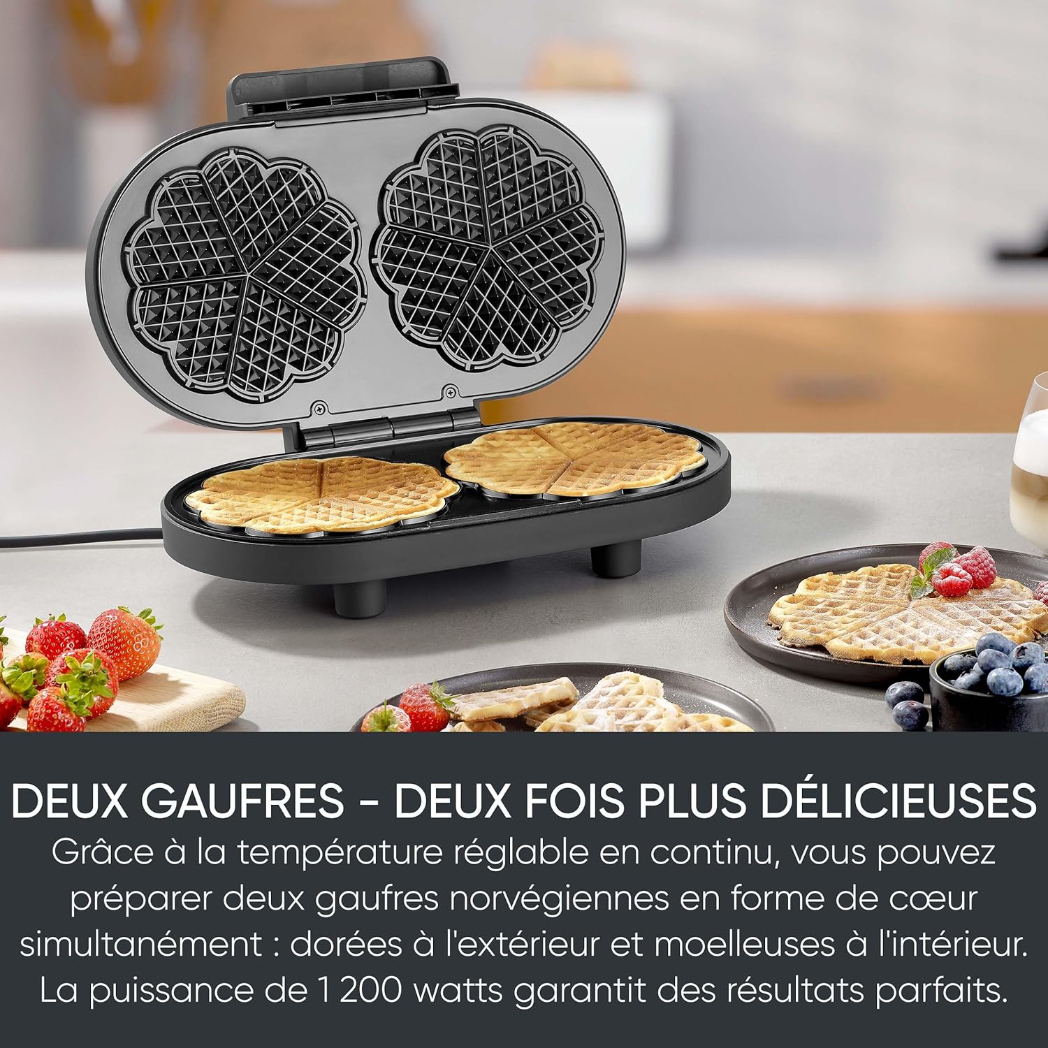 Severin - Gaufrier Duo compact, 1200W, 2 plaques antiadhésives, WA 2119