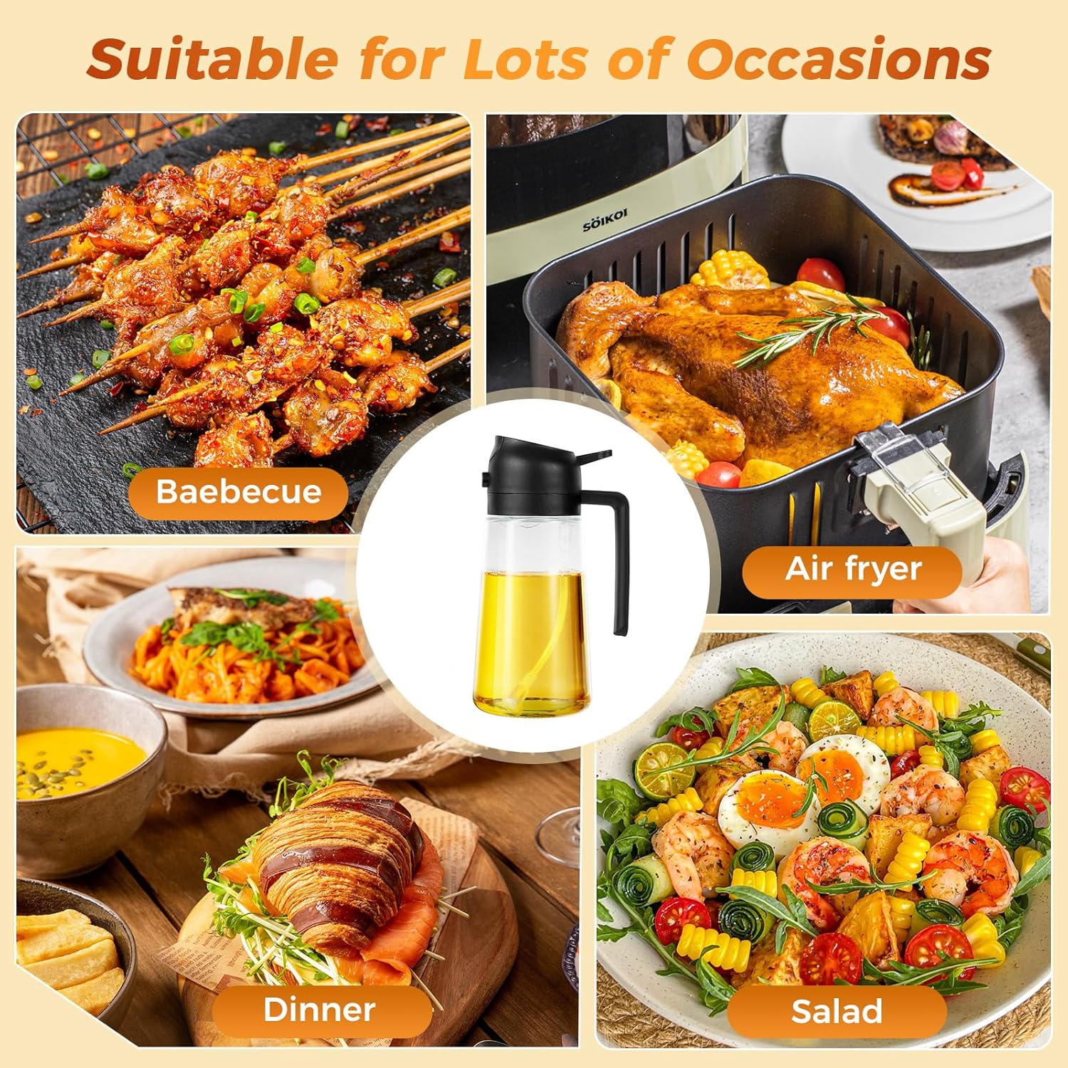 Spray Huile Cuisine - vaporisateur 2 en 1, 470 ml, idéal friteuse, grill