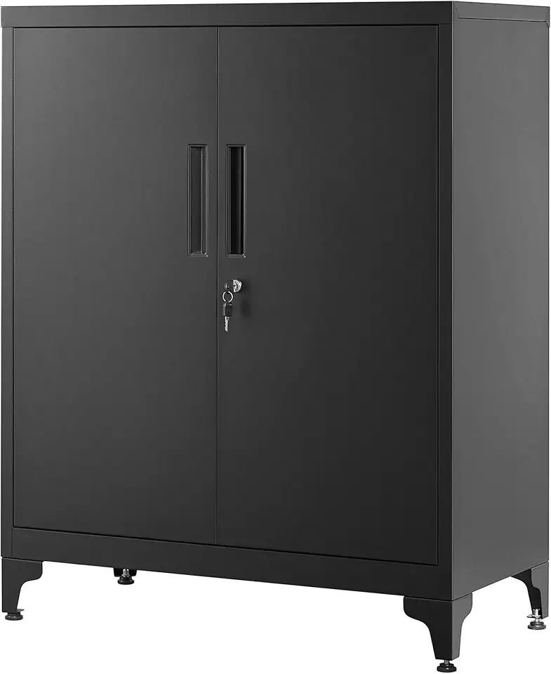 SONGMICS - caisson de bureau 2 portes acier, verrouillable, noir mat, OMC013B01