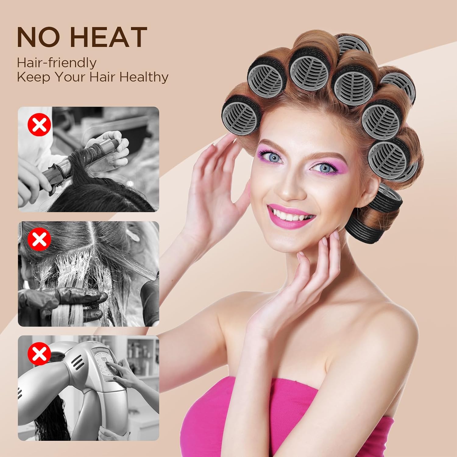 Romon - Bigoudis cheveux set 31 pcs, 3 tailles, pinces, peigne