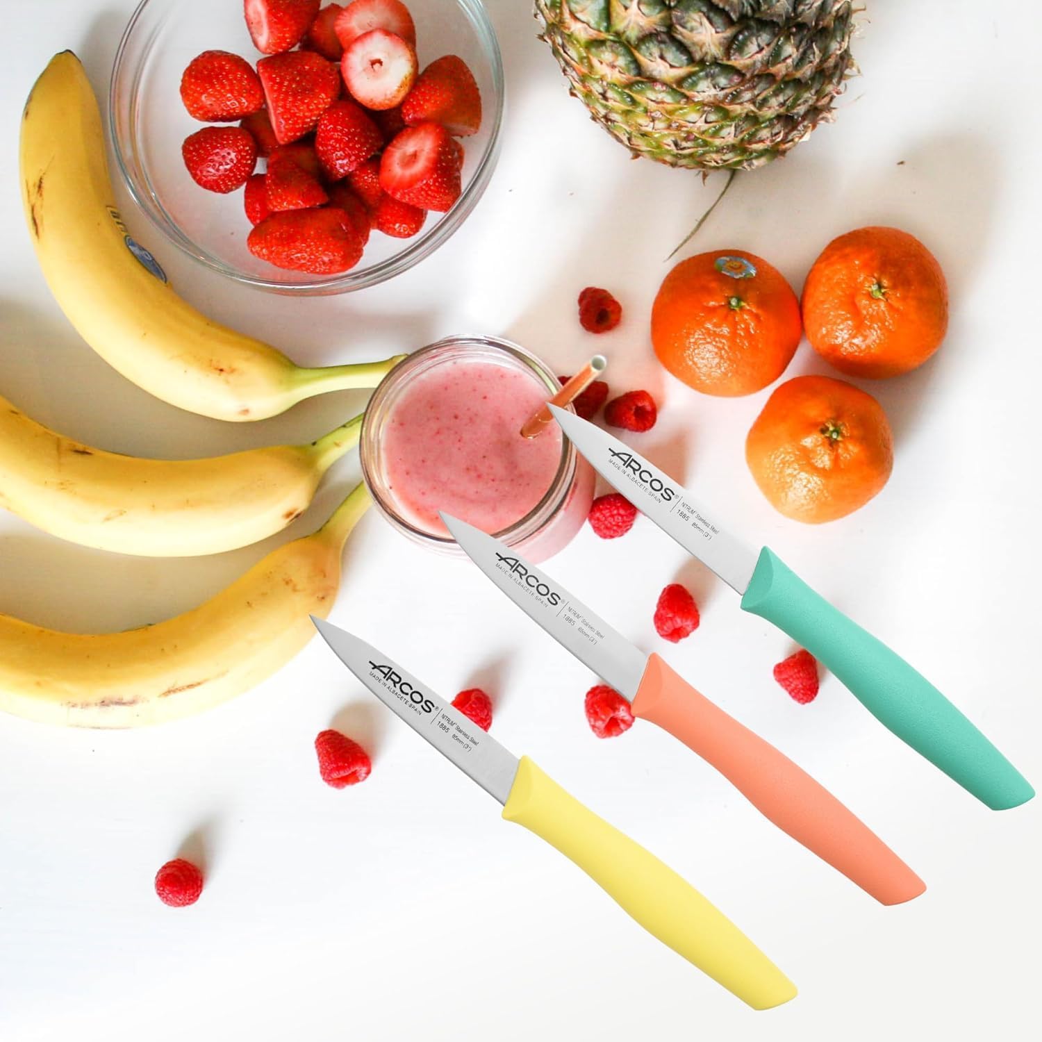 ARCOS - Nova - 3 couteaux office inox, poignées ergonomiques colorées