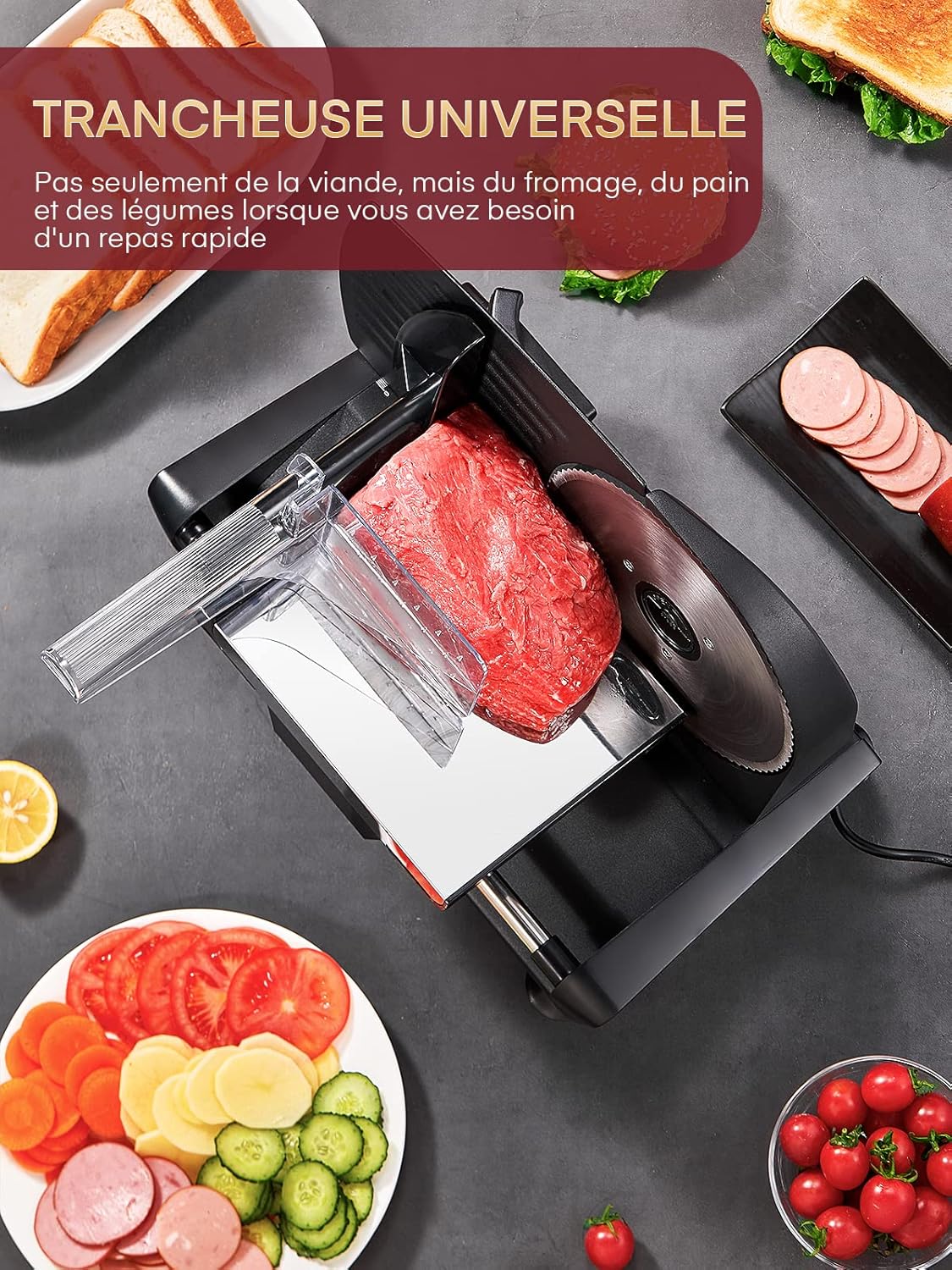 Trancheuse électrique - 200W - 19cm - 2 lames, épaisseur réglable