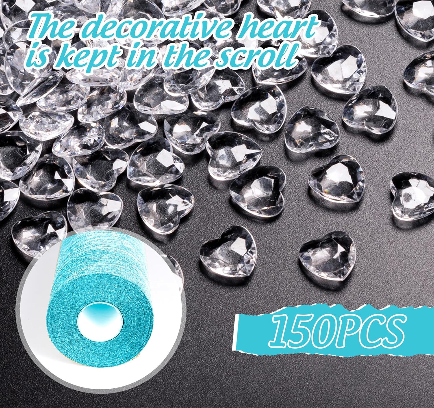 Chemin de table non tissé bleu 23x300cm, 150 cœurs décoratifs