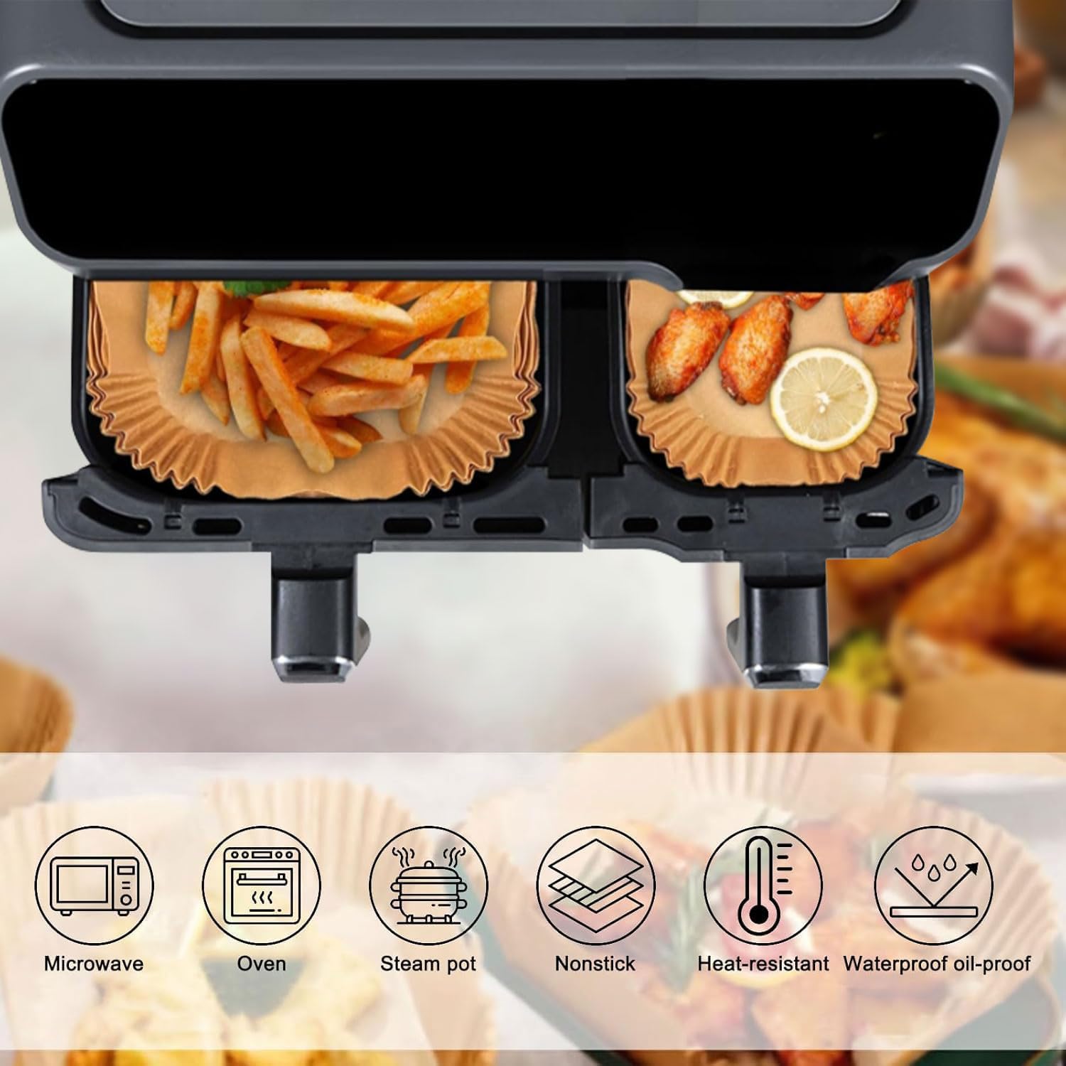Papier cuisson air fryer - compatible Philips Série 3000 - 9L - 120pcs résistant NA350/00