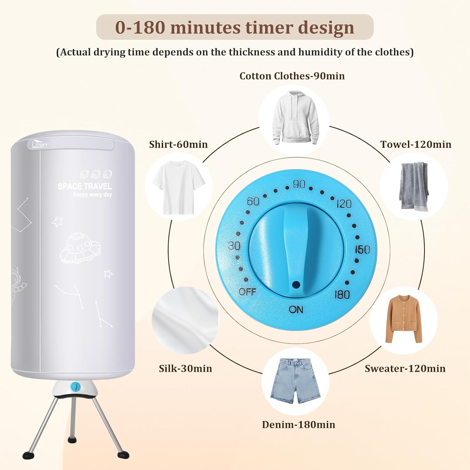 Sèche-linge électrique - 170cm - pompe à chaleur 1000W, 2 couches, minuterie