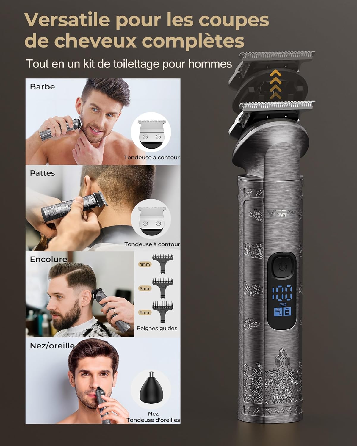 Tondeuse cheveux homme - sans fil, kit complet, boîte incluse