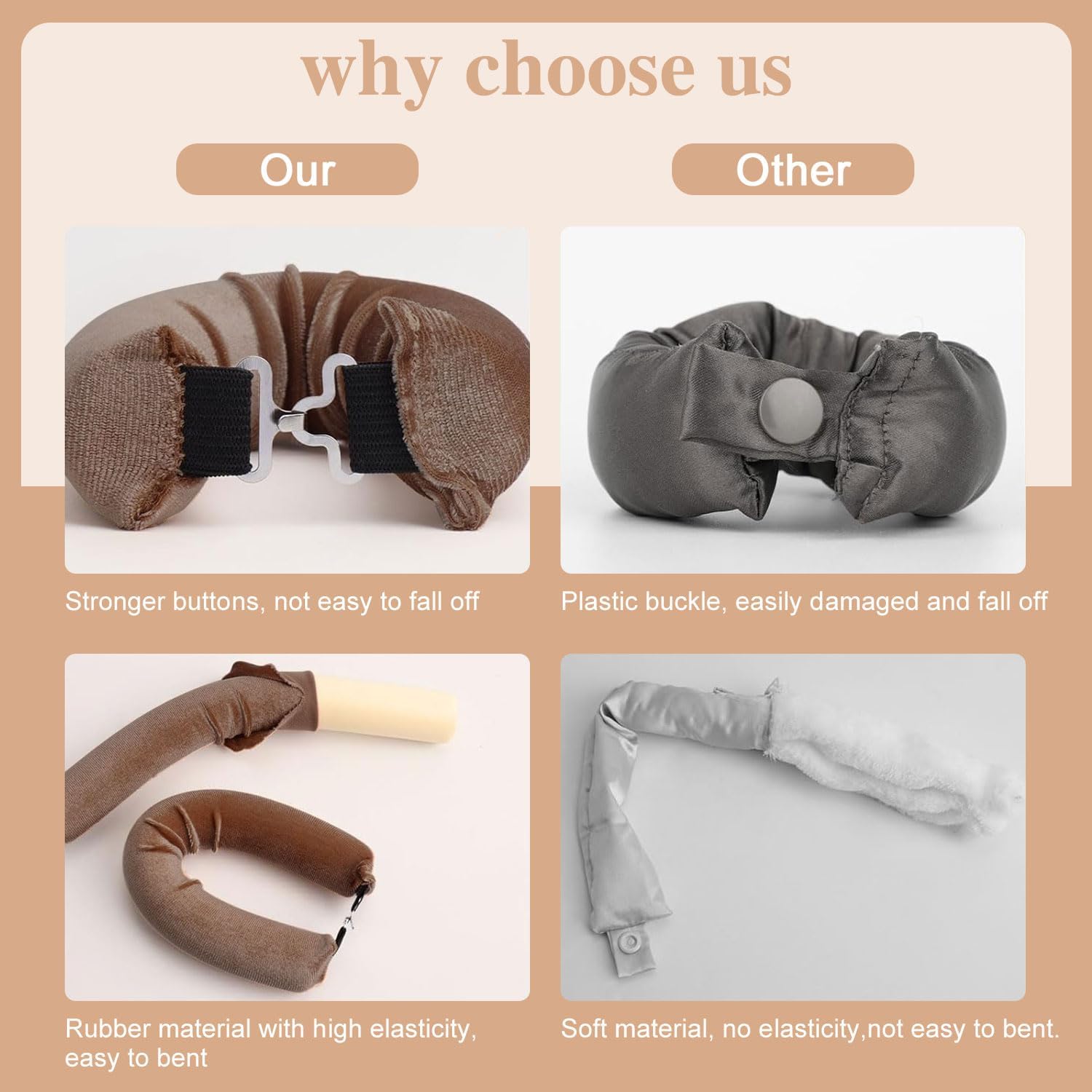 Boucle cheveux sans chaleur - lot de 4 - tous types, overnight, boudins