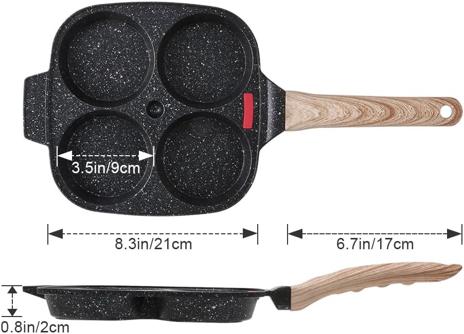 Poêle à pancakes - 4 emplacements, aluminium antiadhésif, compatible gaz/induction, petit-déjeuner