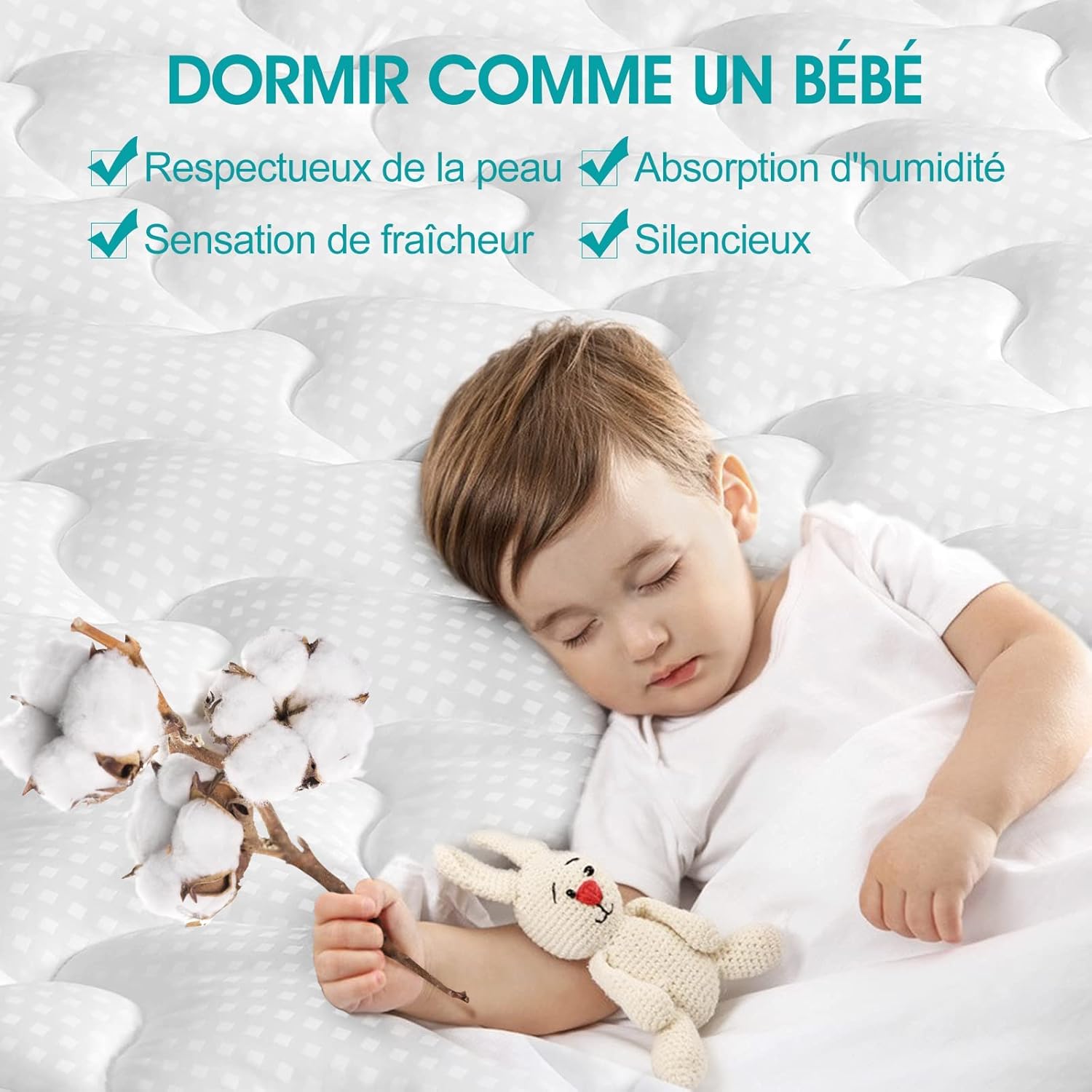 Surmatelas - Microfibre respirant, bonnet 25cm, 90x190 cm, blanc