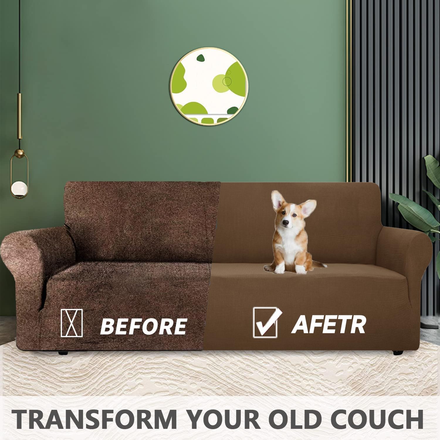 Housse canapé 4 places - extensible, lavable, marron, antidérapant