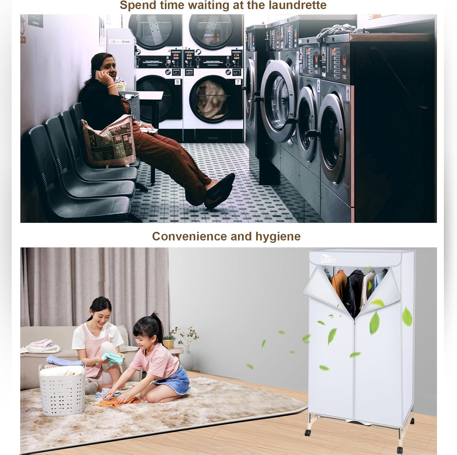 Séchoir électrique portable - double couche, minuterie, 1500W, armoire