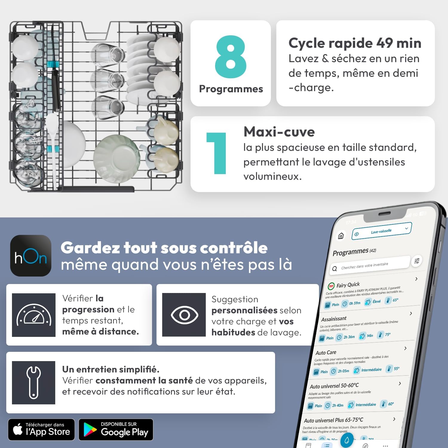 Candy - lave-vaisselle série Maxi Cuve - 60x82 cm - 14 couverts, classe C, ouverture auto, contrôle à distance - CF 4C6F