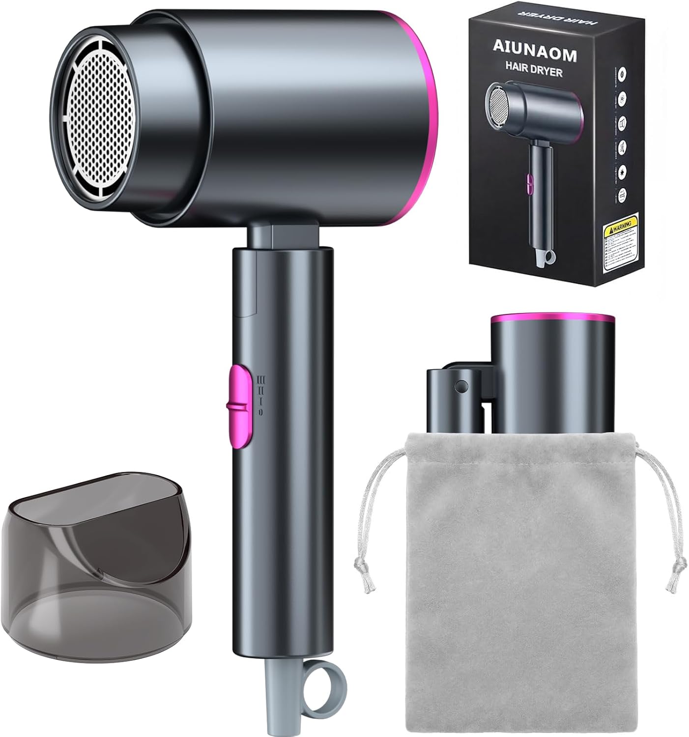 Sèche-cheveux pliable - 2000W - séchage rapide, air chaud/froid, compact