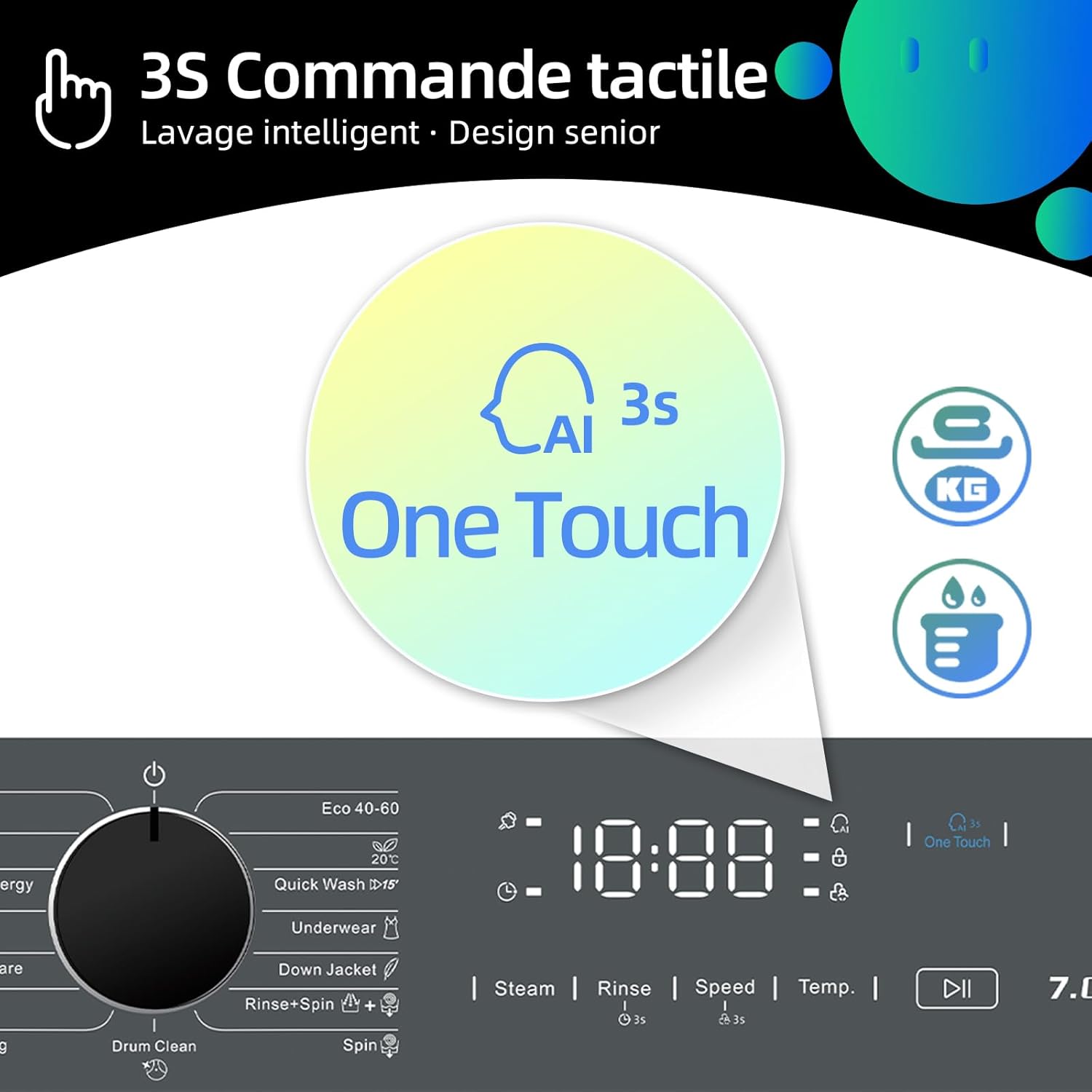CHiQ - lave-linge compact, 7kg, 1200RPM, vapeur, classe A, 60x46.5x84cm - CW07123863AX