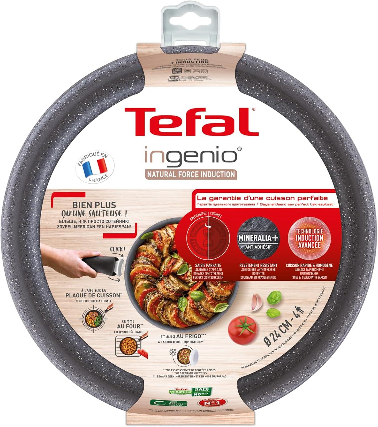Tefal - Ingenio Natural Force sauteuse 24cm, induction, antiadhésif, empilable, lave-vaisselle, L3963502