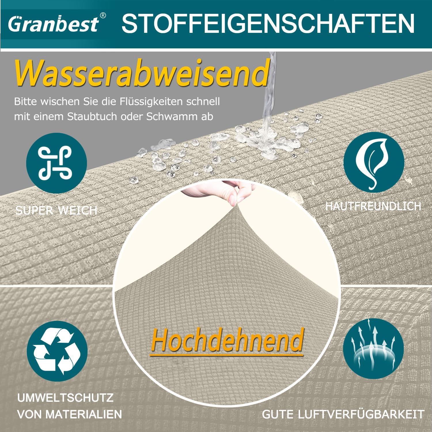 Granbest - housse canapé extensible imperméable 1 place sable