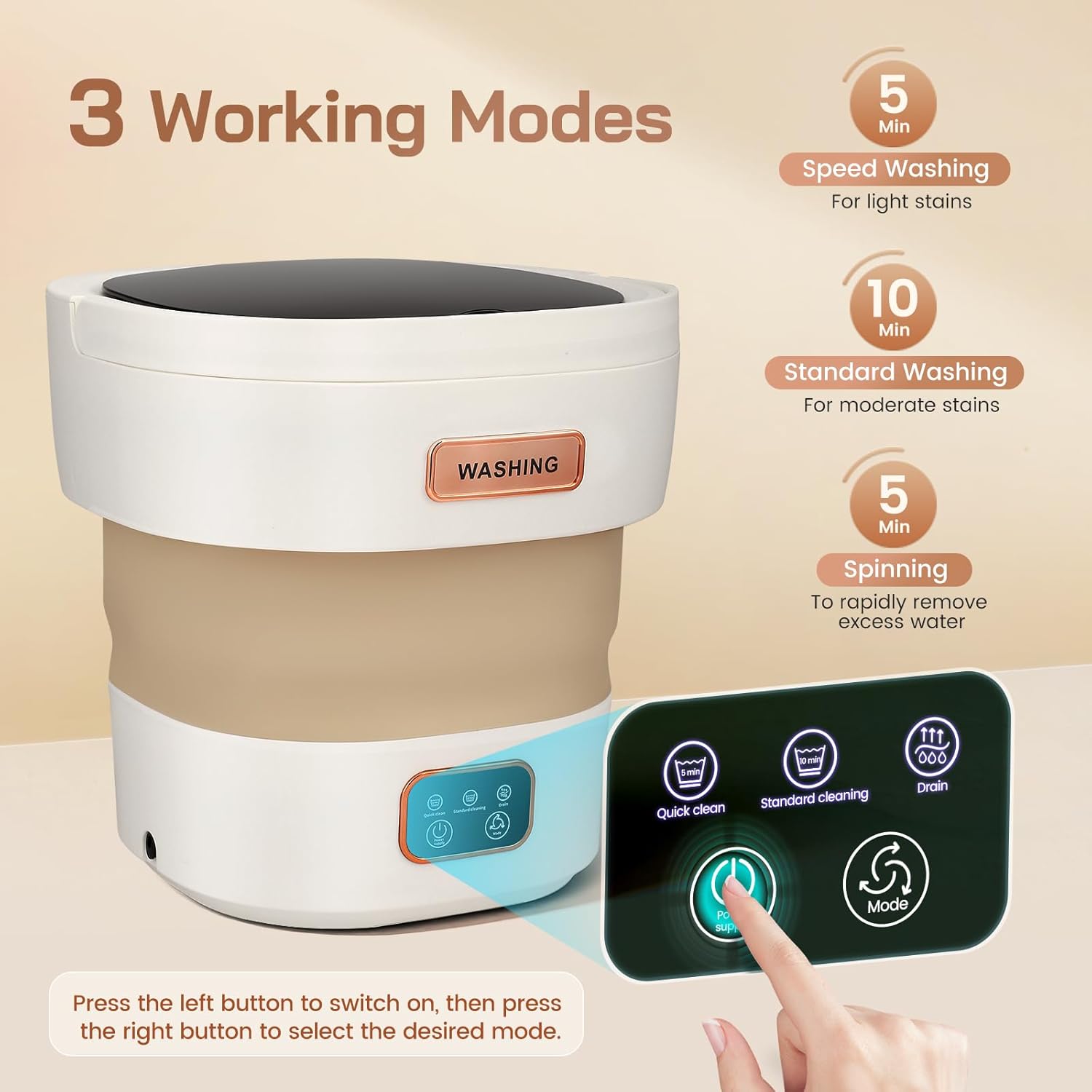 Machine à laver portable - mini 15L - compact, 3 modes lavage, essorage, idéal sous-vêtements et bébés