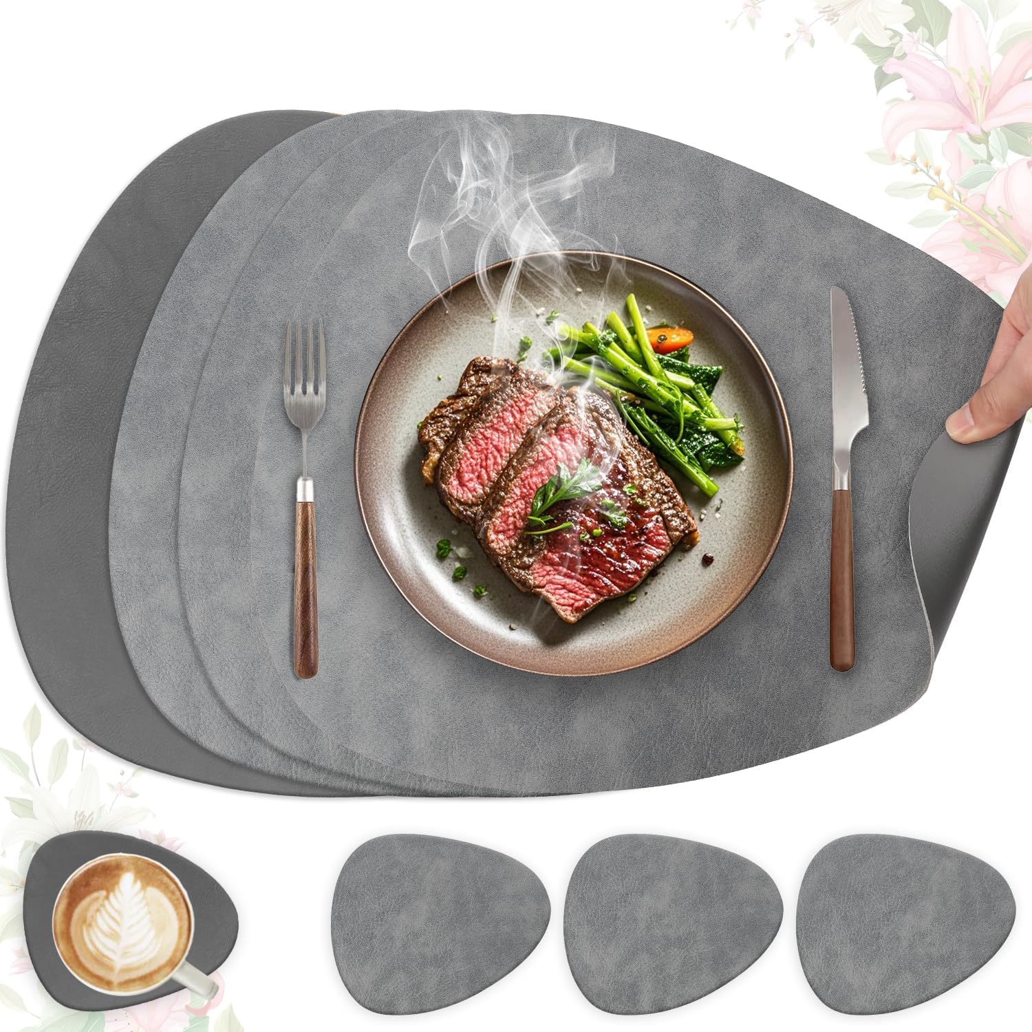 Set de Table - Lot 4 Cuir PU, double face, ovale 41x33cm, lavable