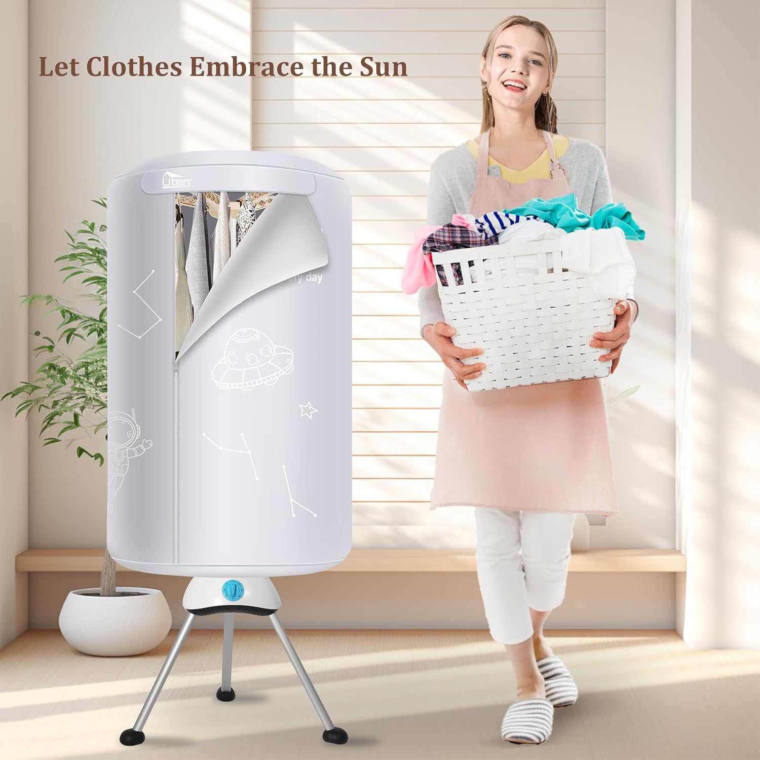 Sèche-linge électrique - 140cm - 1000W, minuterie, 2 couches