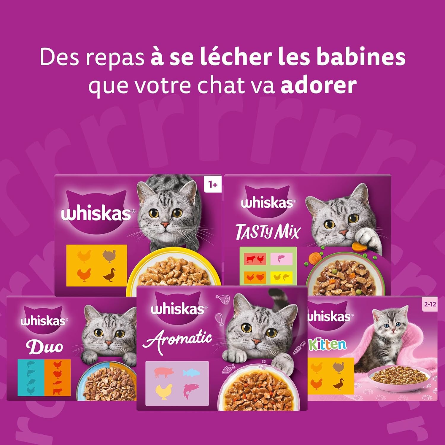 WHISKAS - Repas La Carte Mixte - 48 sachets - pâtée adulte chat stérilisé, 4 variétés