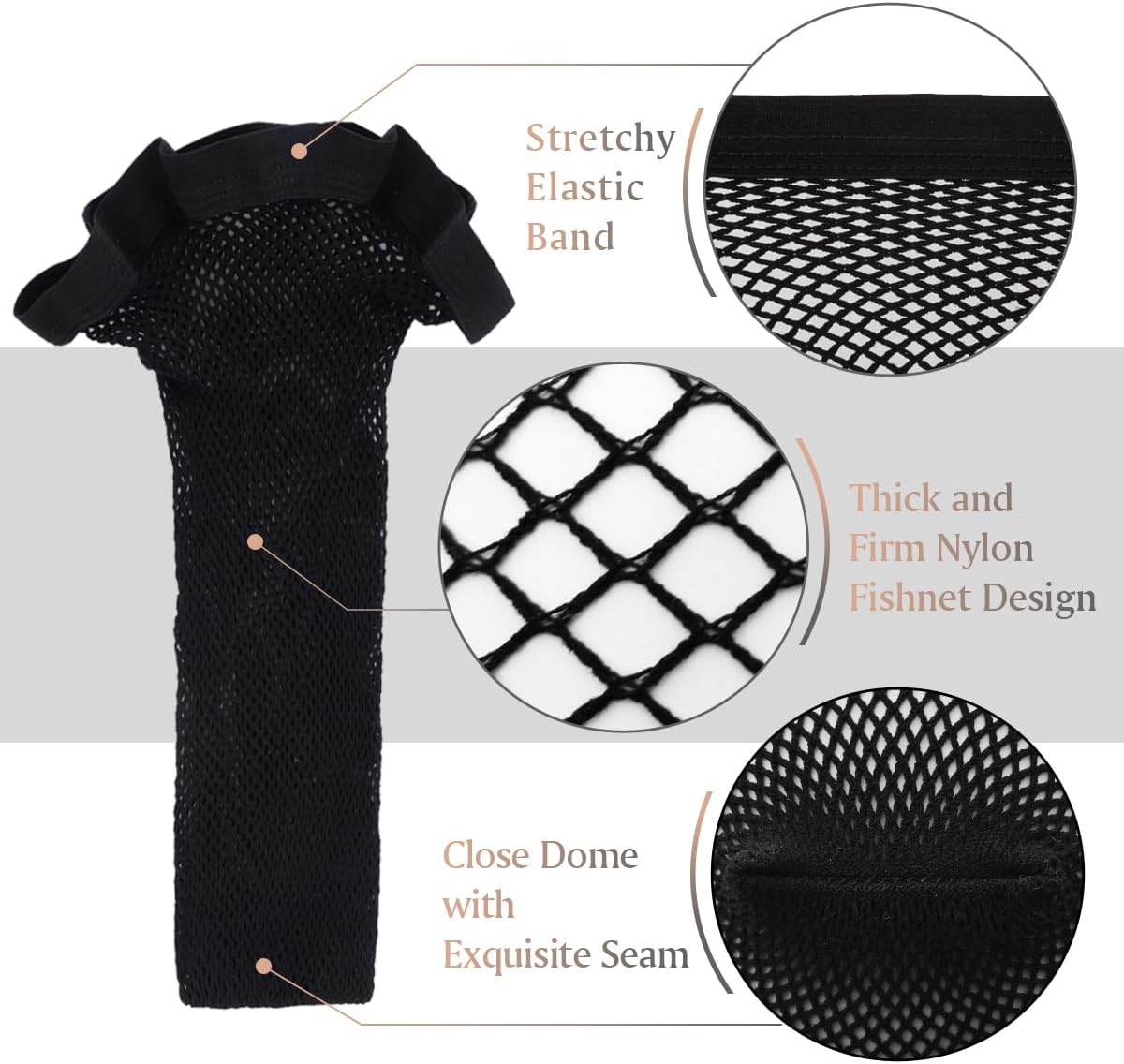 Dreamlover - Bonnet de perruque femme - noir - lot de 3, filet résistant