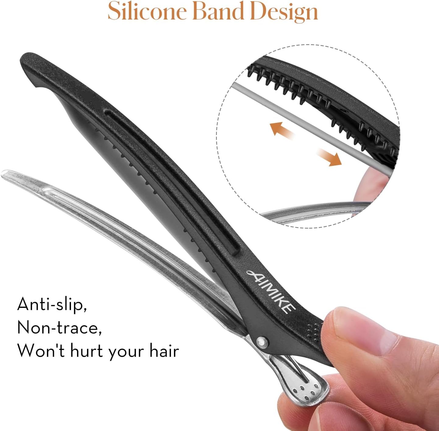 AIMIKE - pince à cheveux silicone - lot de 6 - antidérapantes, pour cheveux épais et fins